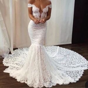 Off-Shoulder Plunge Wedding Gown